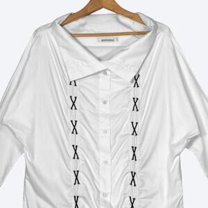 Nostra Santissima Made in Italy Cotton Women M Large Collar Lace Up Blouse Artsy